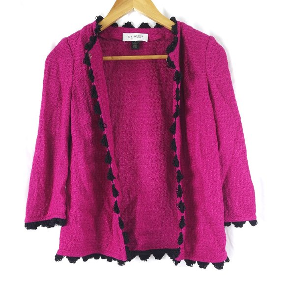St. John Collection pink & black knit cardigan - Picture 7 of 8